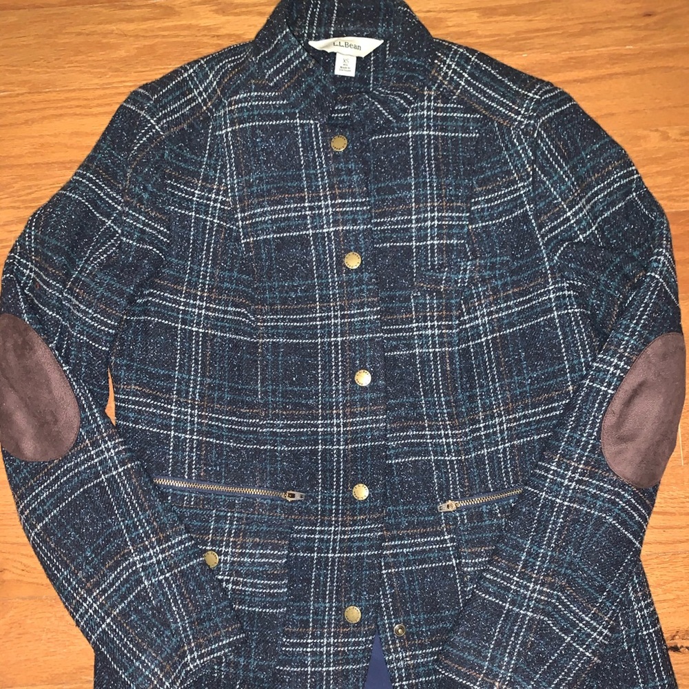 LL Bean Plaid Wool Blazer Sz XS